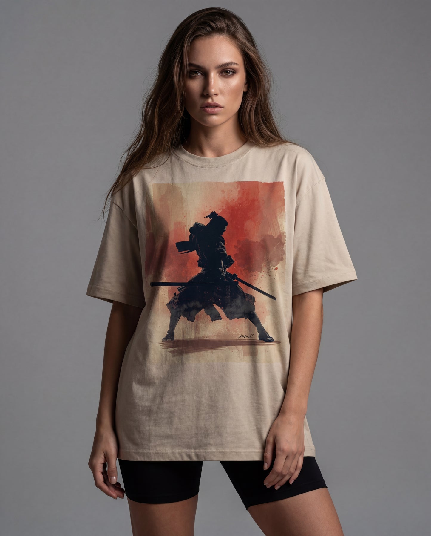 Biacas Shadow Samurai Oversized T-Shirt – Beige (Women)