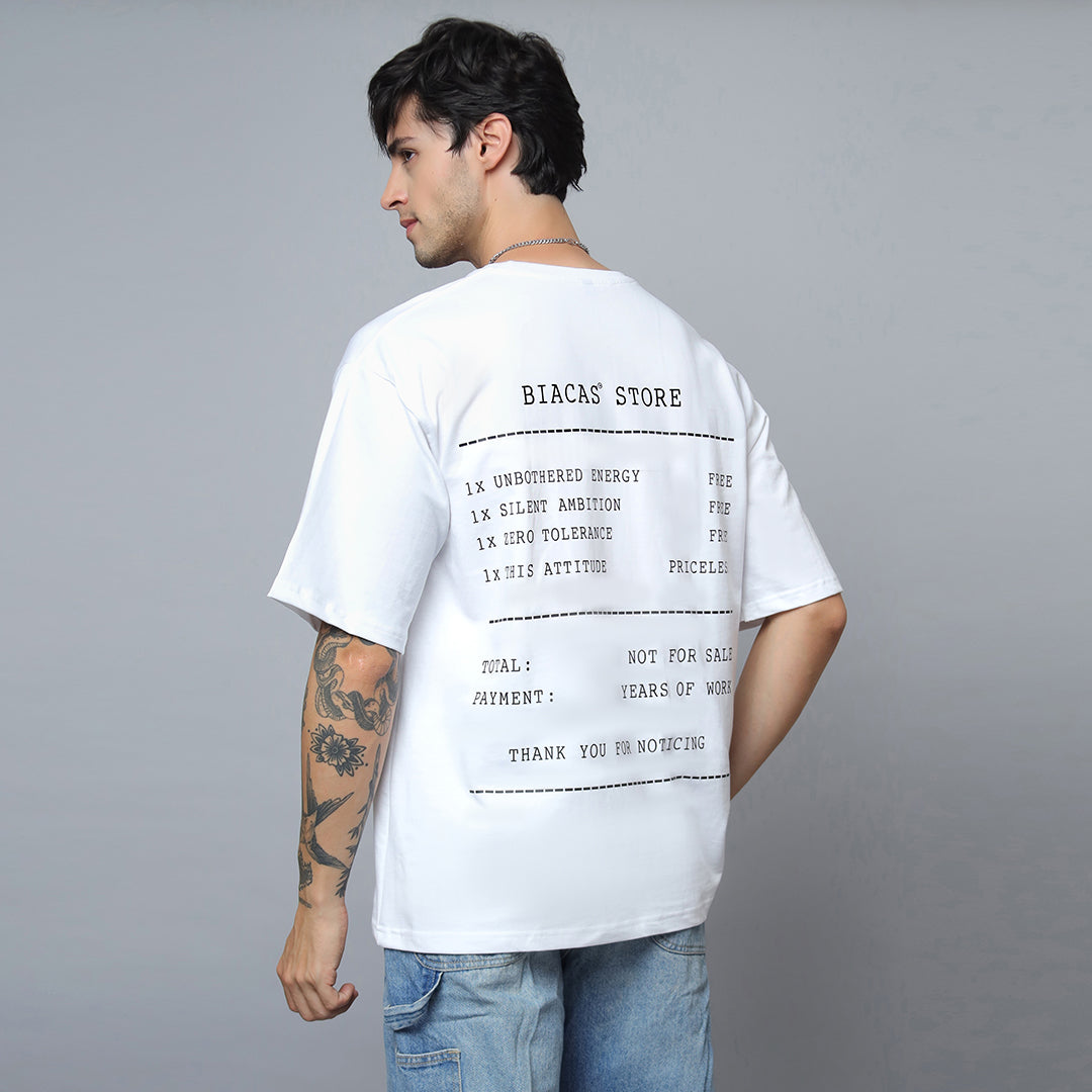 BIACAS Store Receipt Tee – Oversized Premium Cotton T-Shirt | White