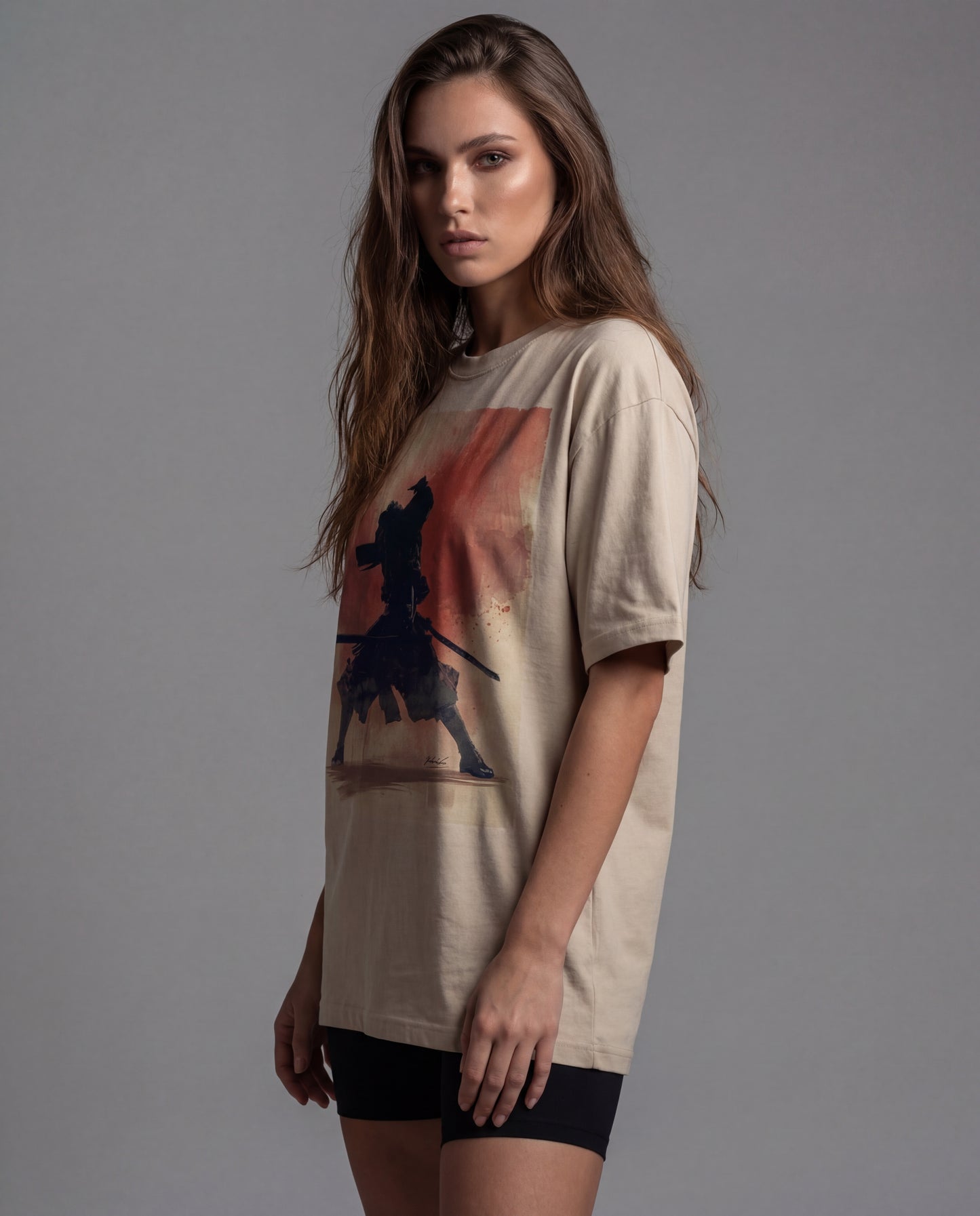 Biacas Shadow Samurai Oversized T-Shirt – Beige (Women)