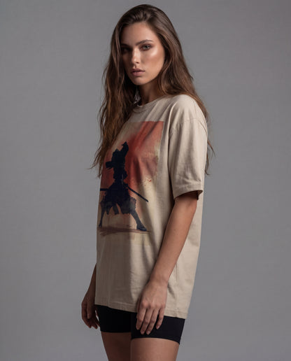 Biacas Shadow Samurai Oversized T-Shirt – Beige (Women)