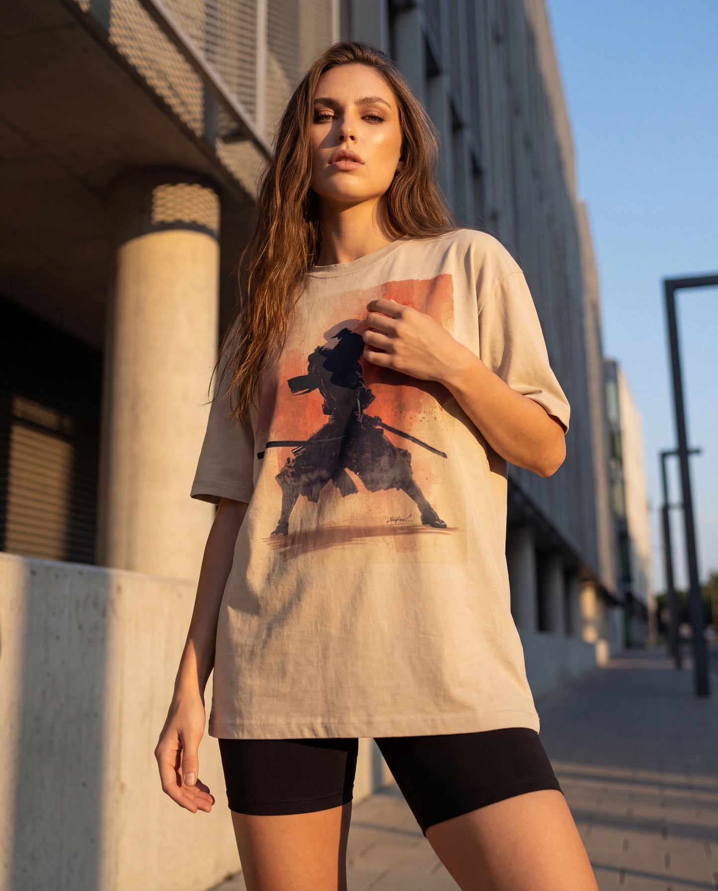 Biacas Shadow Samurai Oversized T-Shirt – Beige (Women)