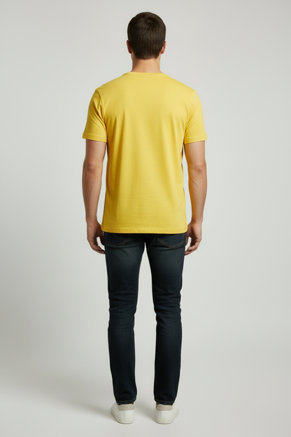 Yellow T-shirt back view model photo