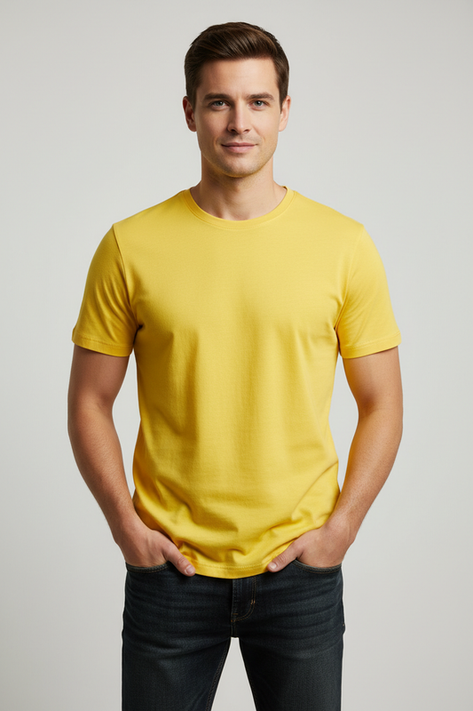 Yellow T-shirt full body model photo